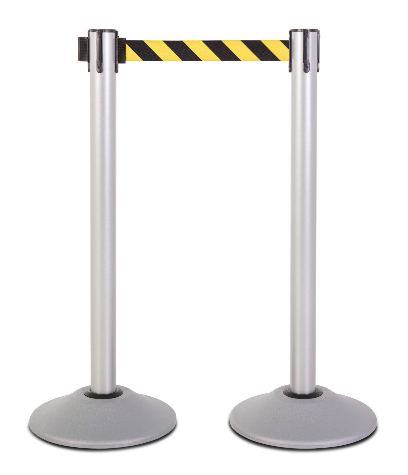 Silver Heavy-Duty Steel Stanchion with Chevron Belt, Set of 2