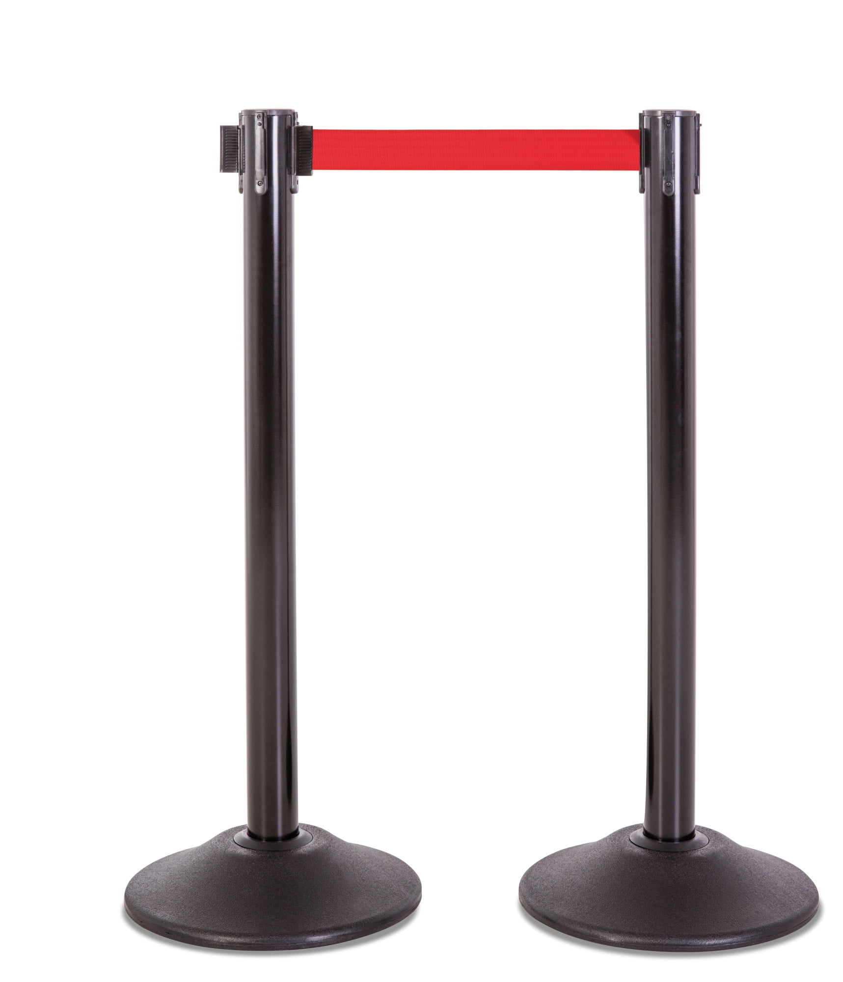 Heavy Duty Black Steel Stanchion with Red Retractable Belt