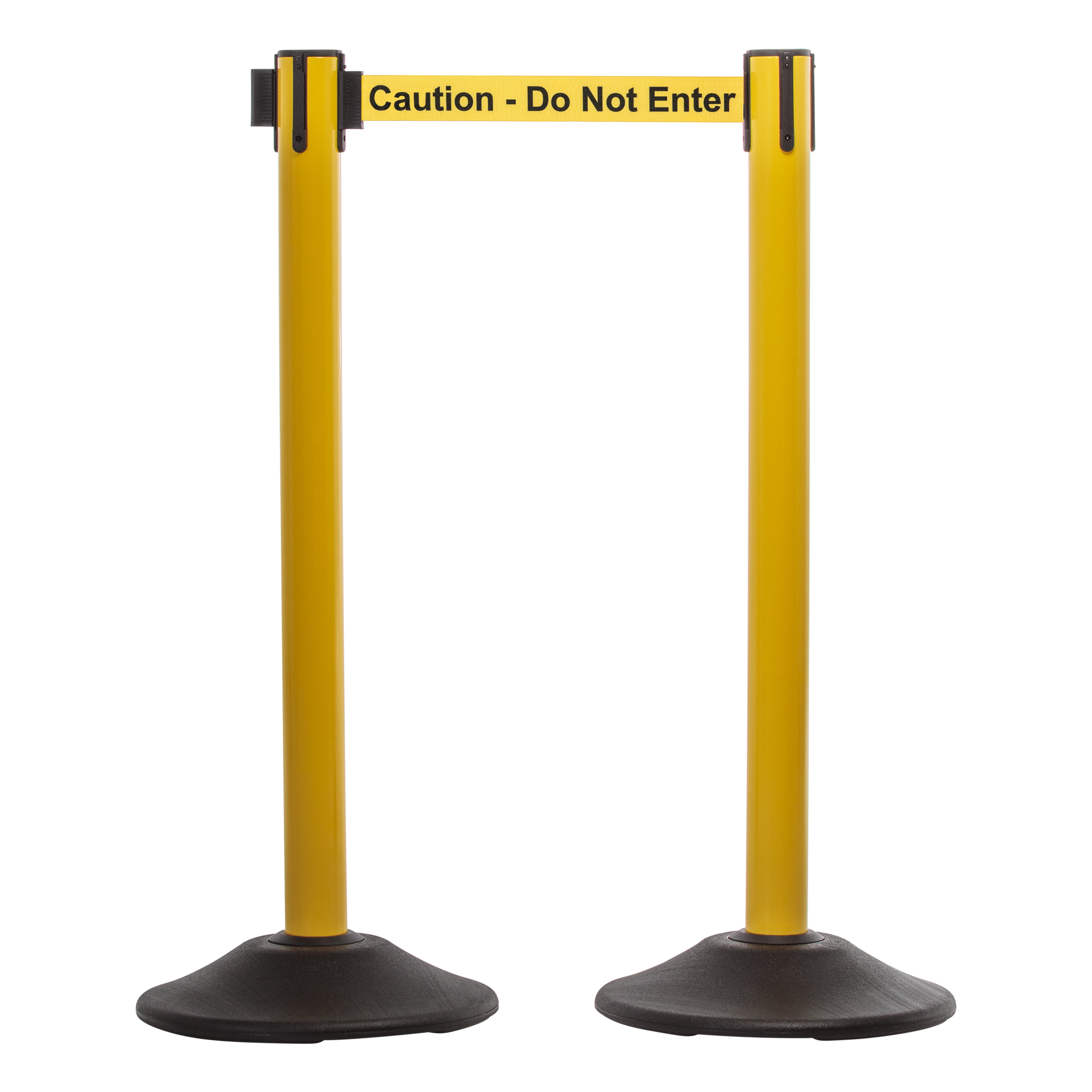 US Weight Heavy Duty Yellow Premium Steel Stanchion with 7.5-Foot Retractable Caution Belt - 2 Pack