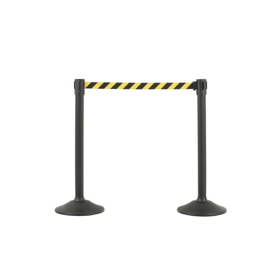 US Weight Sentry Stanchion 2-Pack – Black Posts with 6.5' Chevron Yellow/Black Nylon Retractable Belt for Crowd Control