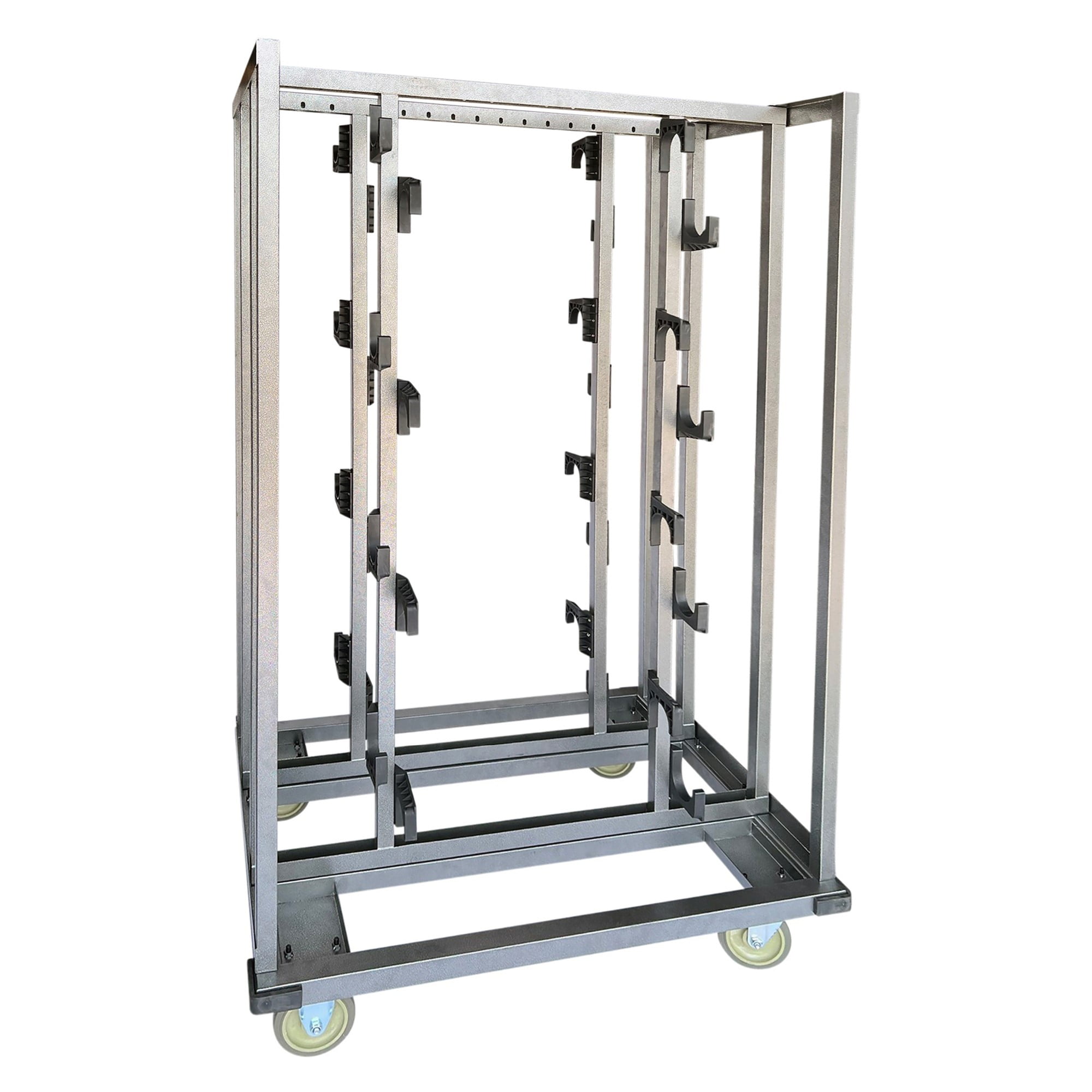 Silver Alloy Steel Stanchion Cart with Lockable Wheels