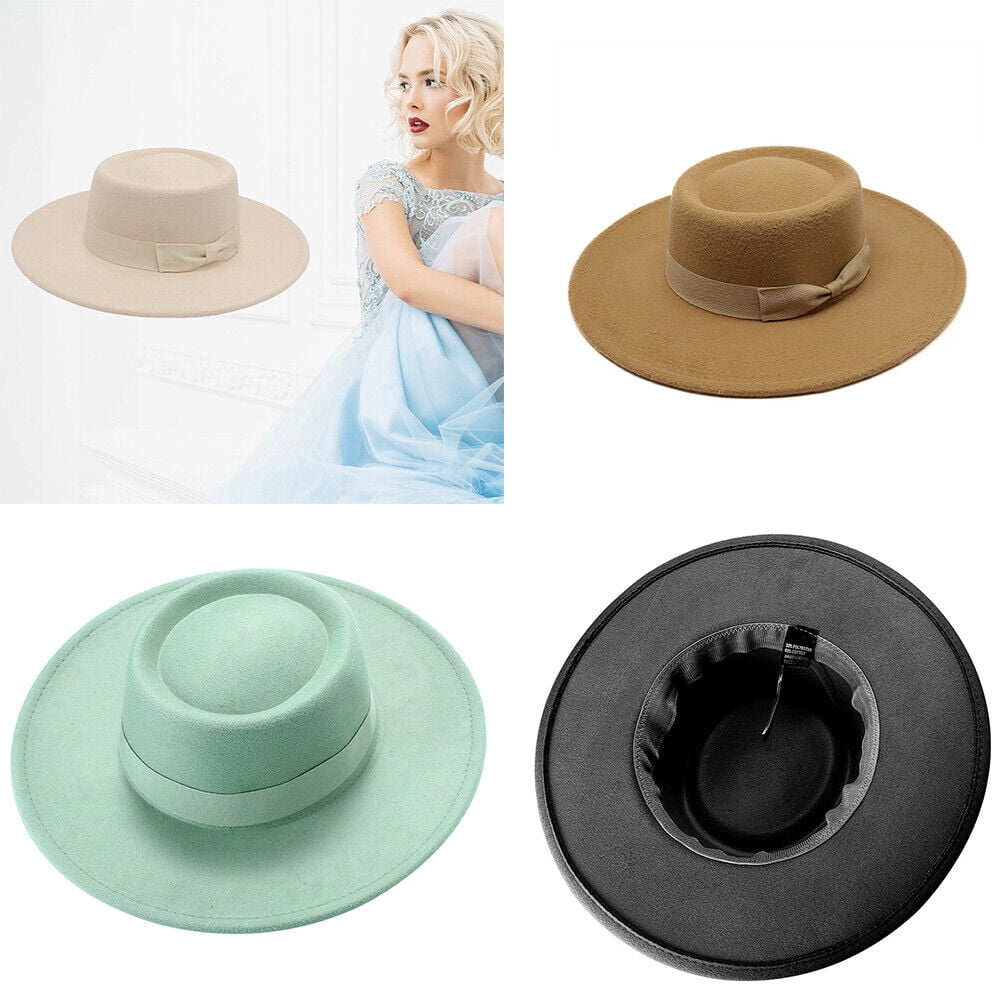 Women's Elegant Fashion Retro White Wool Panama Big Brim Fedoras