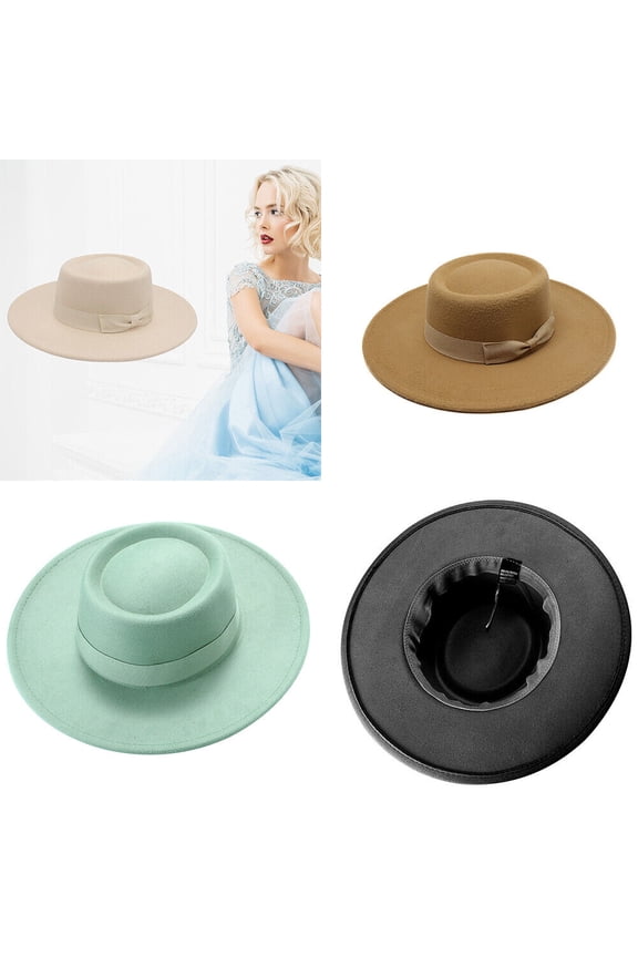 US Women Ladies Elegant Bow Fedora Wide Brim Felt Panama Retro Church Derby Top
