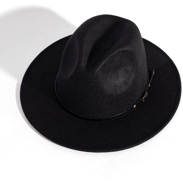 Classic Fedora Hat with Belt Buckle Wide Brim Felt Panama Hat Unisex Classic Wide Brim Fedora Hat with Belt Buckle Felt  main image 3