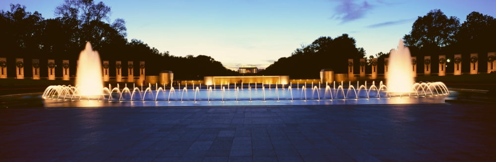 US World War II Memorial commemorating World War II in Washington DC at night Canvas Art - Panoramic Images (36 x 12)