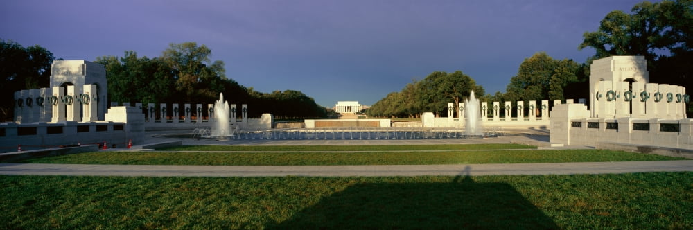 US World War II Memorial commemorating World War II in Washington DC at sunrise Canvas Art - Panoramic Images (36 x 12)