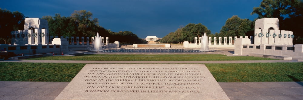 US World War II Memorial commemorating World War II in Washington DC at sunrise Canvas Art - Panoramic Images (36 x 12)