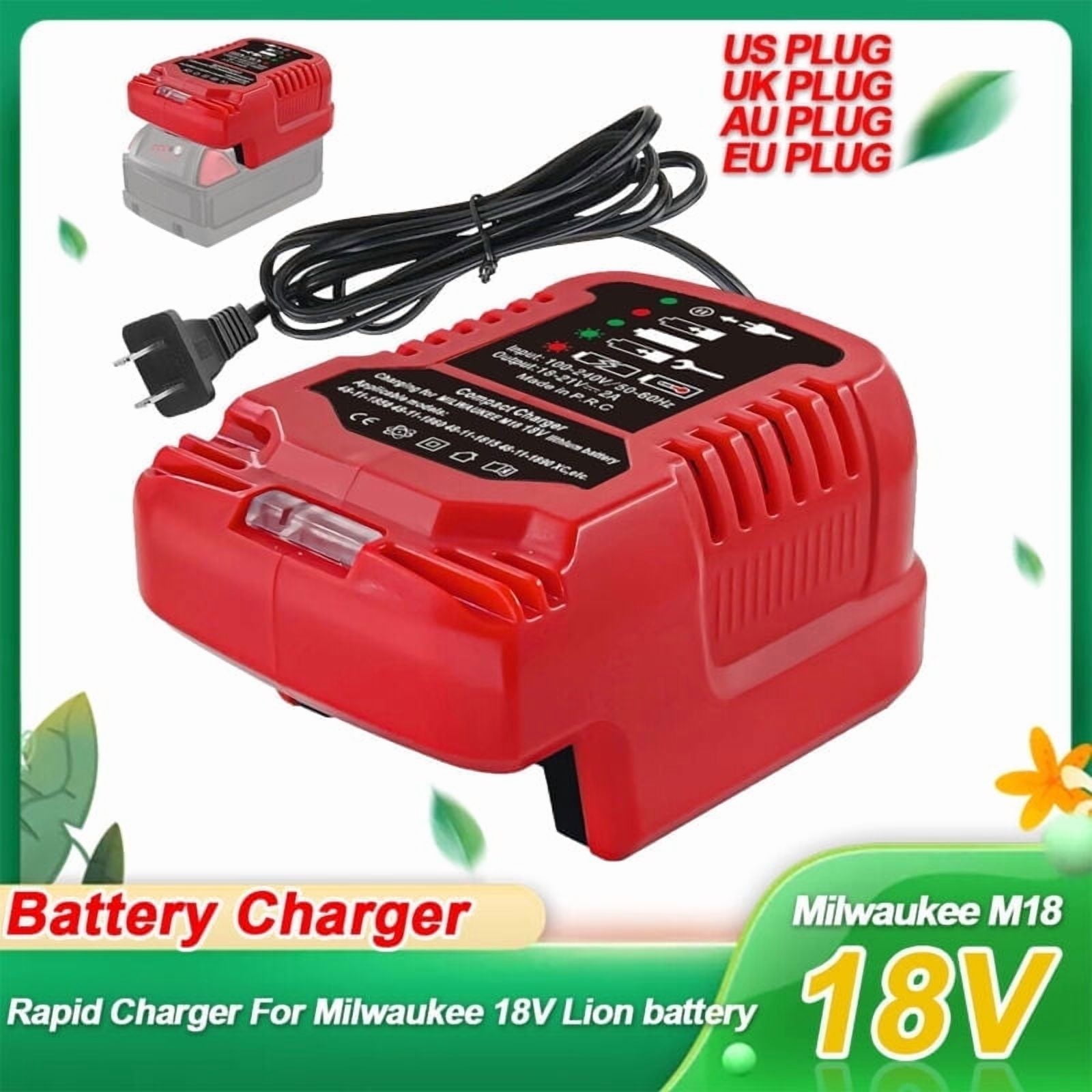 US plug Charger For Mil*wau*kee 18V Li-ion Battery  48-11-1862, 48-11-1880, 48-11-1850, 48-11-1852, 48-11-1812 Portable Mini Fast Charger with LED Indicator