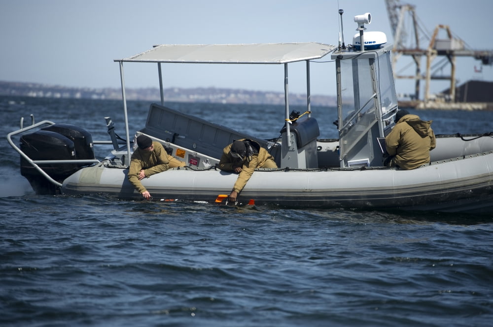 US sailors deploy an unmanned underwater vehicle Canvas Art - Stocktrek Images (35 x 23)