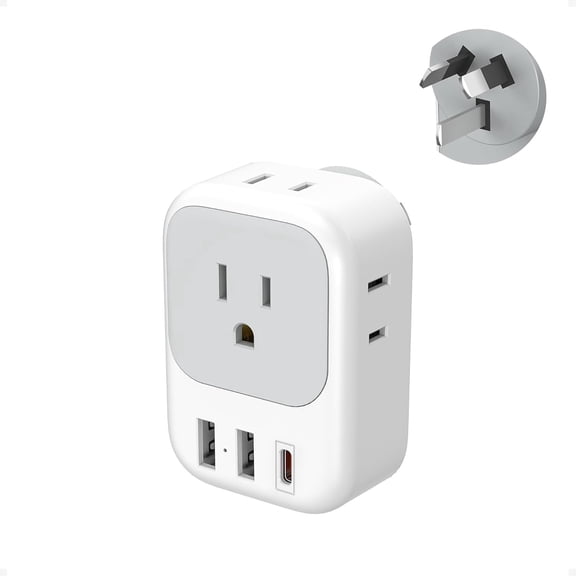 US to Australia New Zealand Travel Plug Adapter with 4 AC Outlets, 3 USB Ports (1 USB-C PD 20W) for Argentina China Fiji Cook Islands Type I Plug
