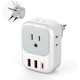 thumbnail image 1 of US to Europe Type C Travel Plug Adapter with 4 Outlets 3 USB Ports (1 USB C PD 20W), Foldable International Wall Charger, Gray & White, 1 of 7