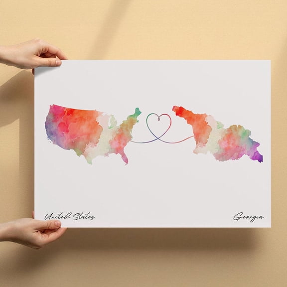 US to Georgia Map Canvas Wall Art 8x12 inch – US to Georgia Map Abstract Watercolor Canvas Decor – Artistic Minimalist Wall Art
