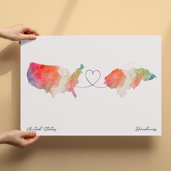 US to Honduras Map Canvas Wall Art 8x12 inch – US to Honduras Map Abstract Artistic Wall Art – Contemporary Canvas Decor for Home
