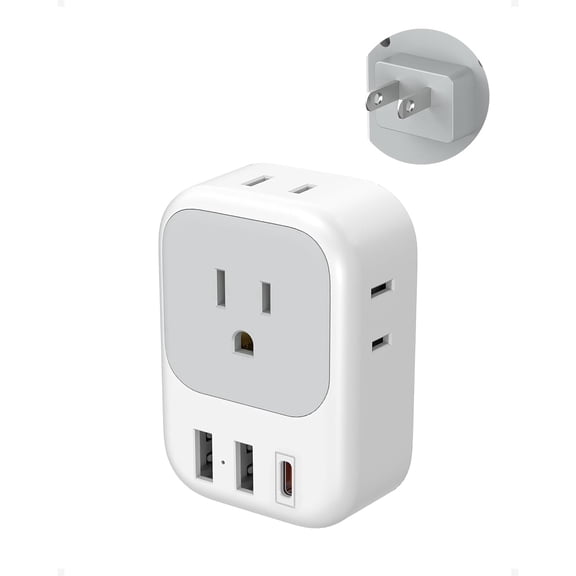 US to Japan Travel Plug Adapter with 4 Outlets 3 USB (1 USB C PD 20W),2 Prong to 3 Prong Type A Power Plug, Gray