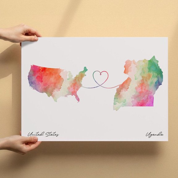 US to Uganda Map Canvas Wall Art 8x12 inch – US to Uganda Map Abstract Canvas Wall Art – Modern Watercolor Home Decoration