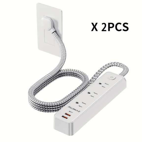 US version 1.5-meter woven cable power board, featuring 2 USB ports, 1 Type-C port, and 6 AC socket ports