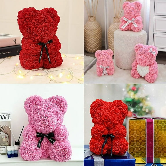 US1-2Pc 9.84Inch Flower Floral Foam Rose Teddy Bear Romantic Valentine'sDay Gift