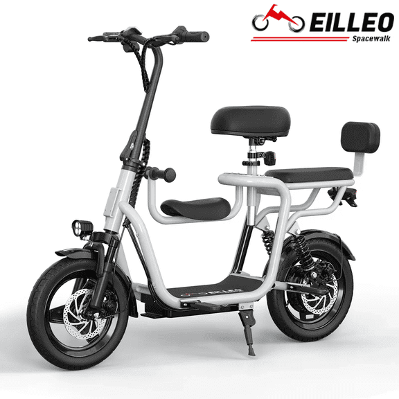 US11 36V Electric Scooter with Kid Seat and Passenger Seat - 500W, 4 Hours Fast Charger, 20Miles, MAX Load Capacity 330 lbs, UL2272 (3 Seat,Silver)