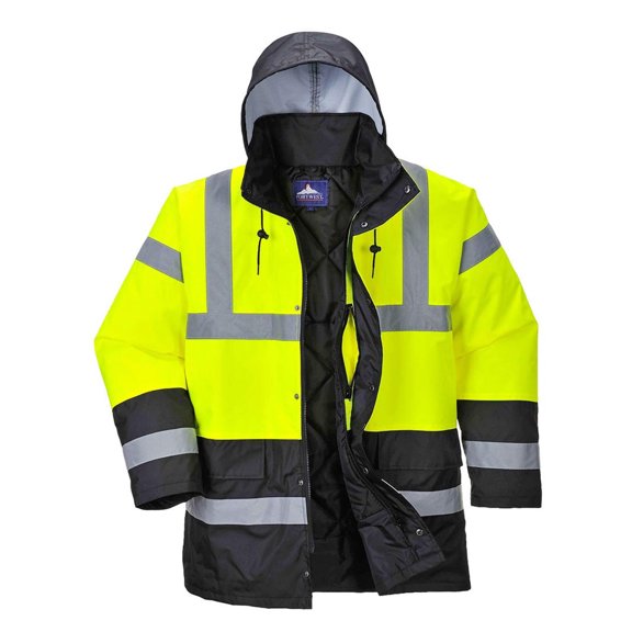 US466 Hi-Vis Contrast Waterproof Traffic Jacket Yellow/Black, Small