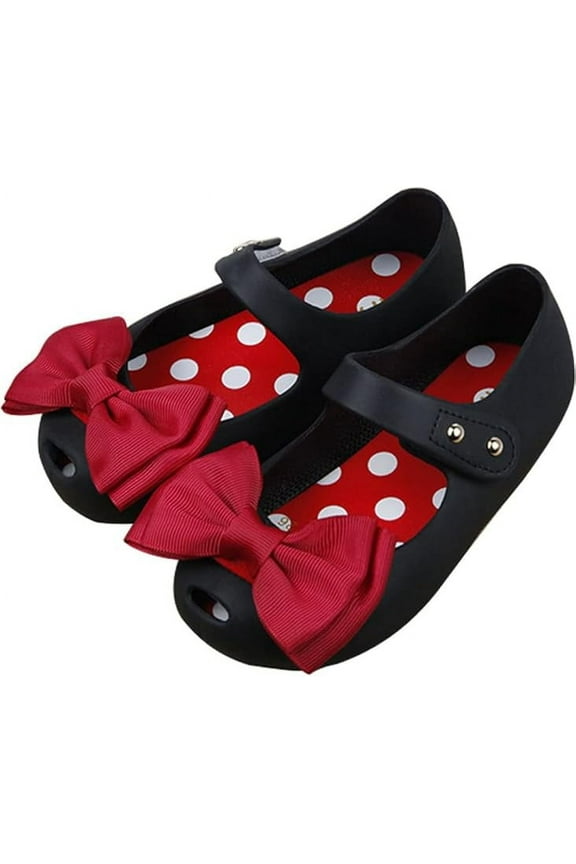 USA 11 Girls Princess Mary Jane Cloth Bow Jelly Shoes Flats(Black)