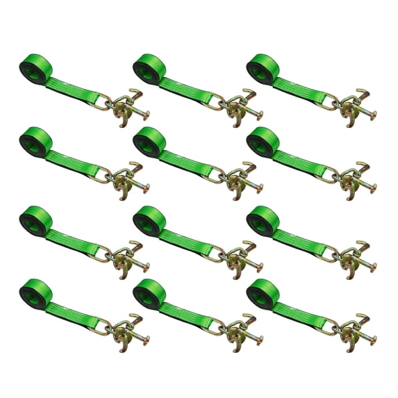 Mega Cargo Control 2" x 10' Ratchet Tie-Down RTJ Cluster Hook, Green, 12 Packs