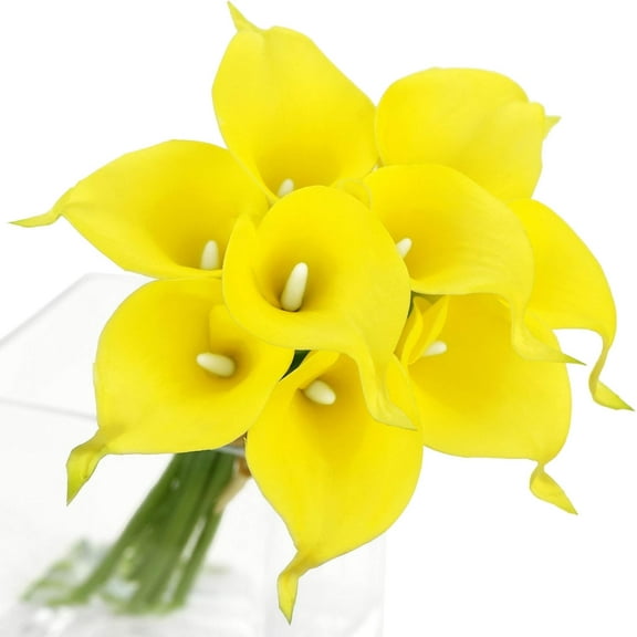 USA 14" Real Touch Latex Calla Lily Bunch Artificial Spring Flowers for Home Decor, Wedding Bouquets, and centerpieces (Pack of 10) (Yellow)