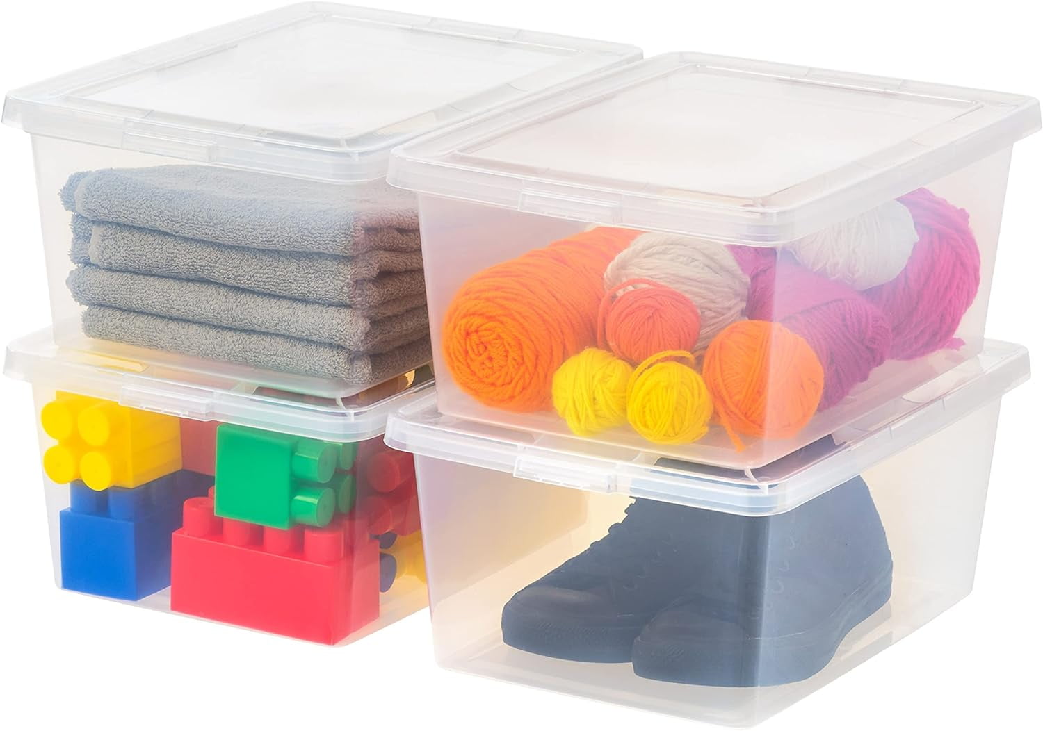 Clear Plastic Stackable Lidded Storage Box Set, 17 Qt, 4 Pack