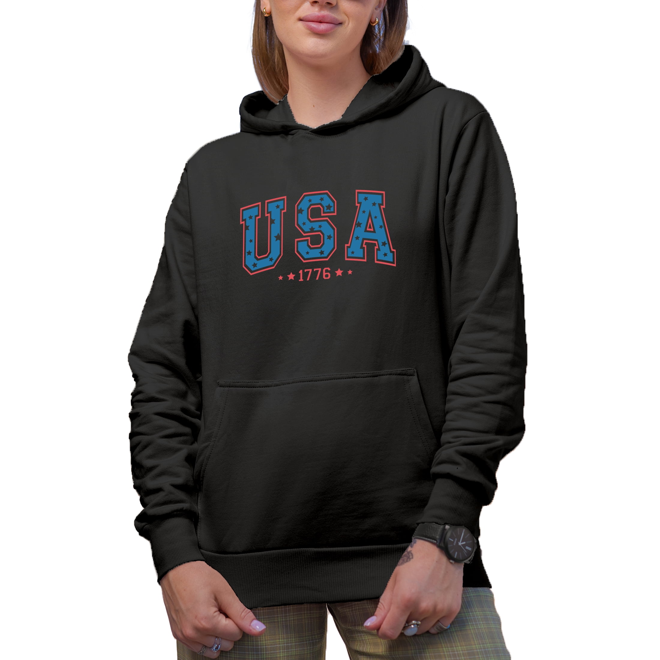 USA 1776, 4th of July Gift, Navy Blue Hooded Sweatshirt or Hoodie