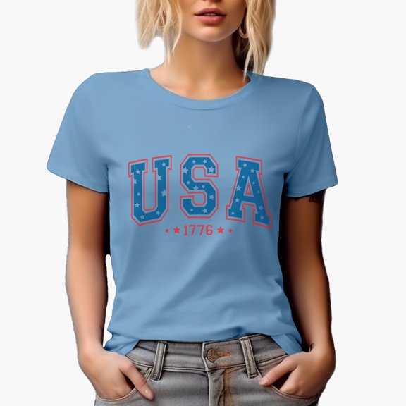 USA 1776, 4th of July Merch Gift, Baby Blue T-Shirt, XL