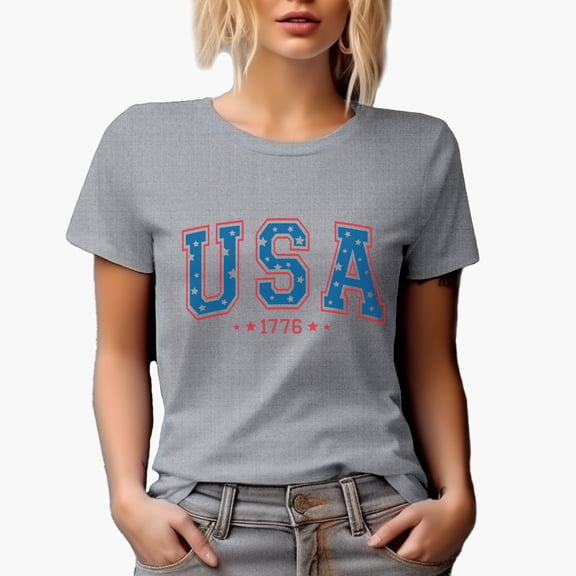 USA 1776, 4th of July Merch Gift, Heather Grey T-Shirt, Large