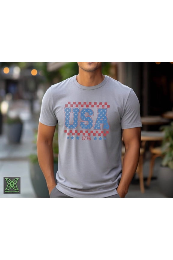 USA 1776 Checkered Shirt,Retro USA T-Shirt, 4th of July Shirt, Big USA Tshirt Fourth of July Gift,America Patriotic Tee,Independence Day Tee All Size S-5Xl