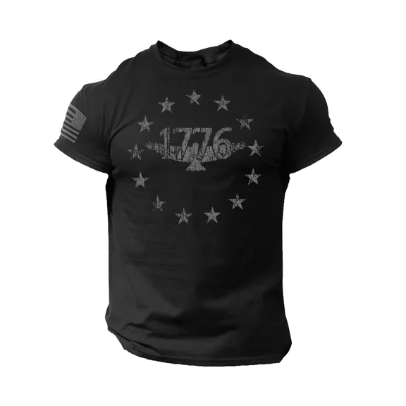 USA 1776 Distressed Men Patriotic T Shirt American Flag