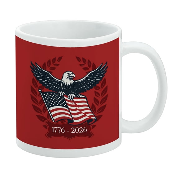 USA 1776 to 2026 Patriotic Eagle Ceramic Coffee Mug, Novelty Gift Mugs for Coffee, Tea and Hot Drinks, 11oz, White