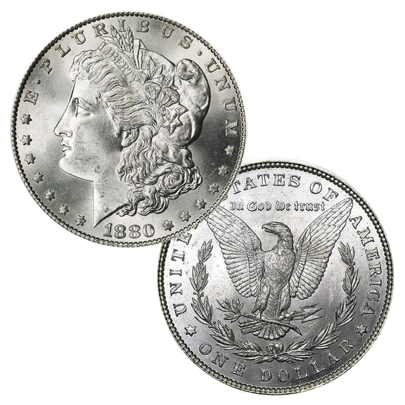 USA 1880 P Morgan 90% Silver Dollar Coin - $1 Brilliant Uncirculated Condition