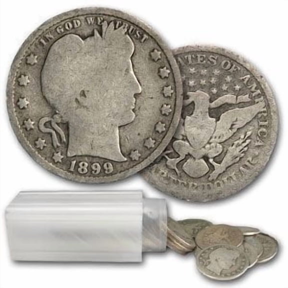 US Mint USA 1892-1916 Barber Quarters 25c Coin - Average Circulated - Roll of 40