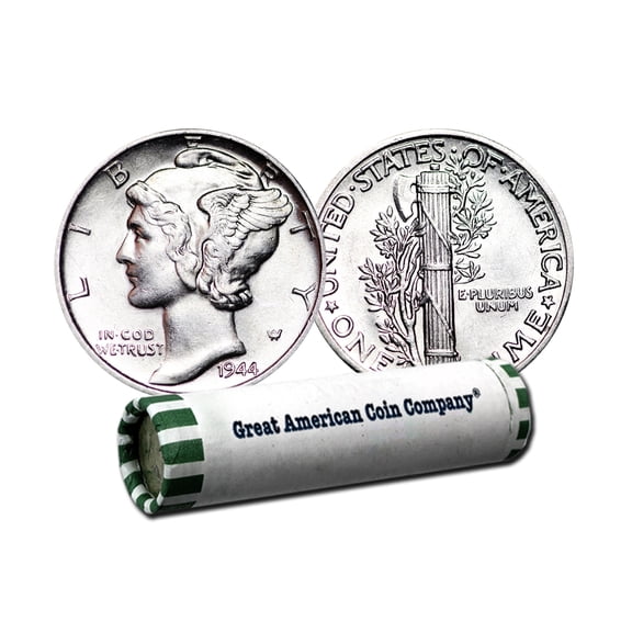 USA 1916-1945 90% Silver Mercury Dime Coin - Brilliant Uncirculated Roll of 50