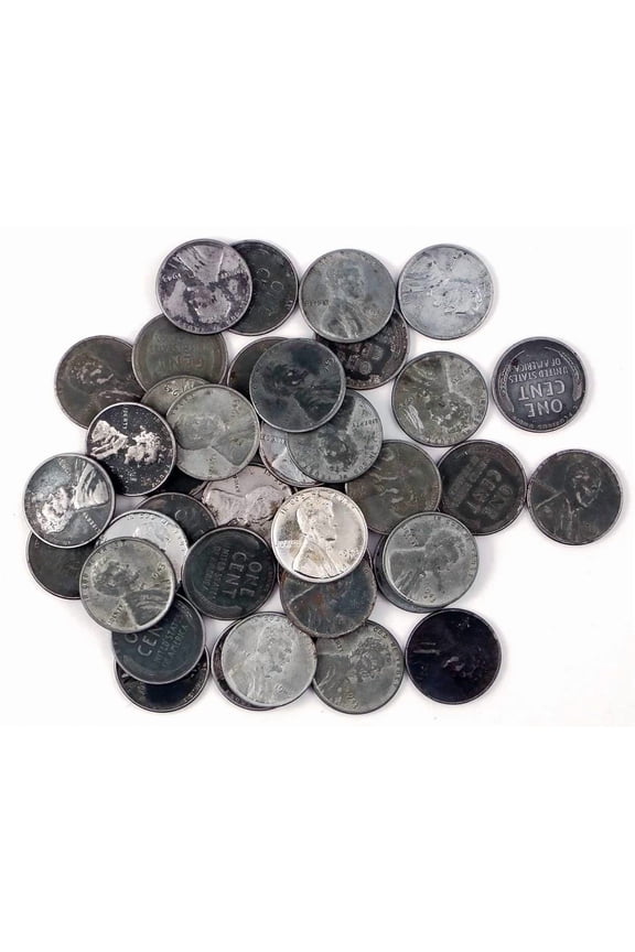 USA 1943 Steel Wheat Cents Coin - Mixed Mint Marks Circulated - Roll of 50
