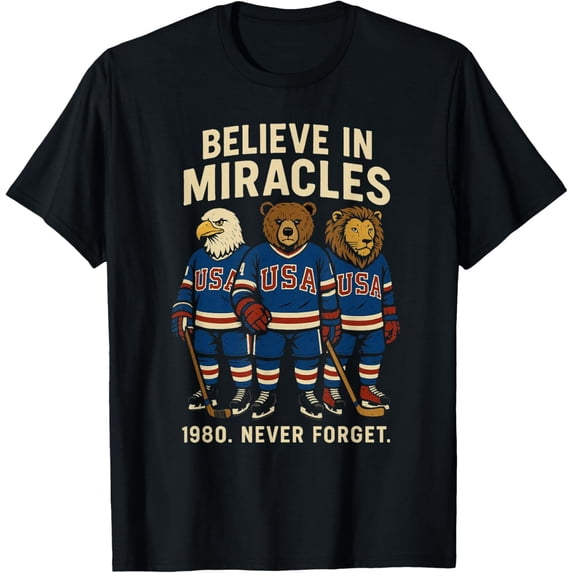 USA 1980 Ice Hockey Retro Animals T-Shirt