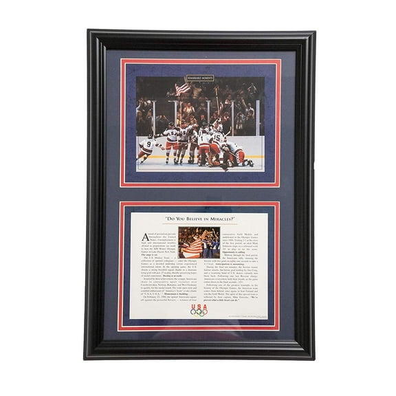 USA 1980 Olympic Hockey Victory Do You Believe in Miracles 12"x18" Celebration Remarkable United States vs Russia Olympic Double Photo Frame