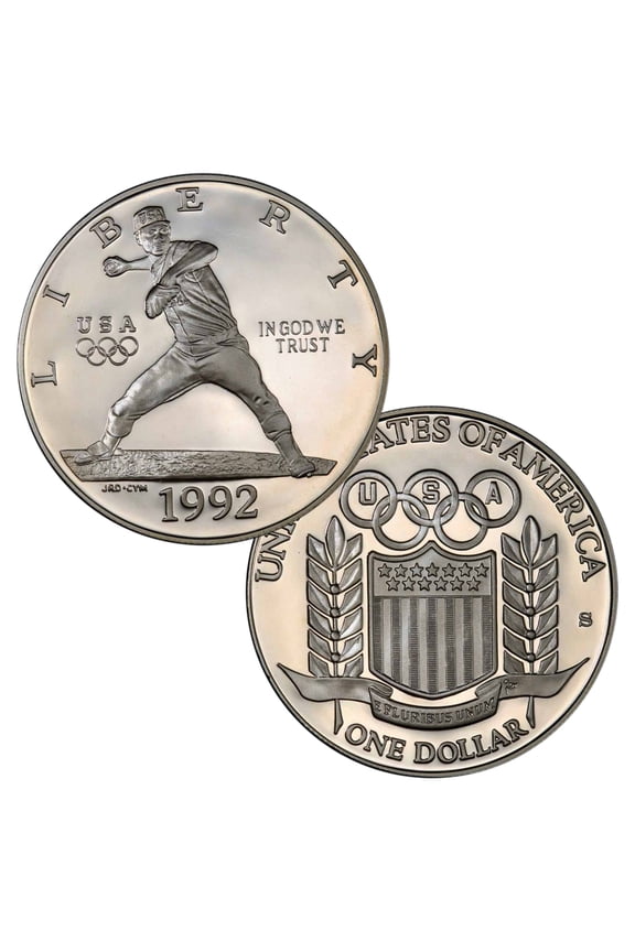 USA 1992 Olympic Baseball Dollar 90% Silver Coin - Celebrate the World Series