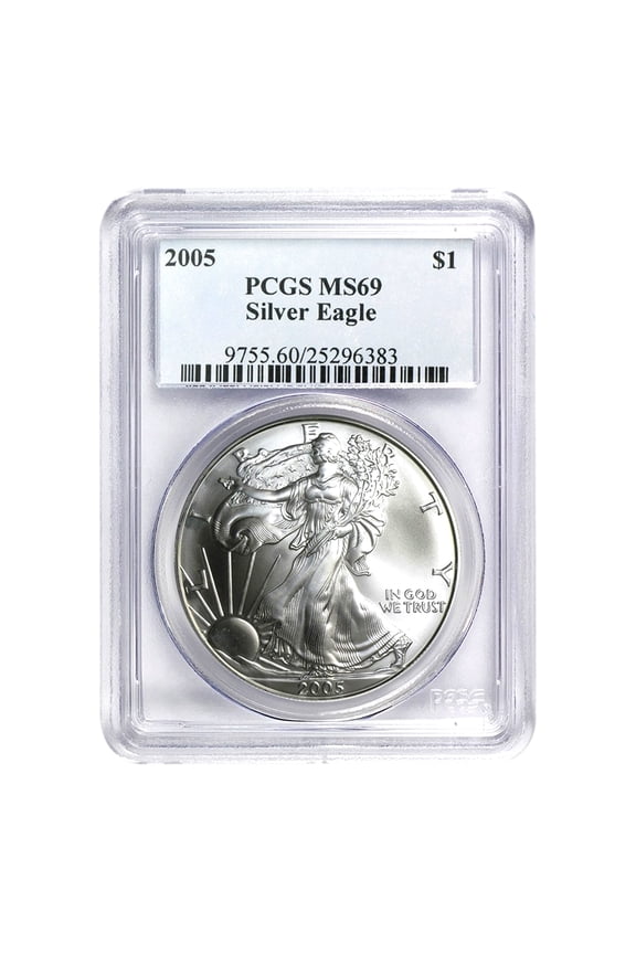 USA 2005 $1 American Silver Eagle Coin - MS69 PCGS Graded - First Strike