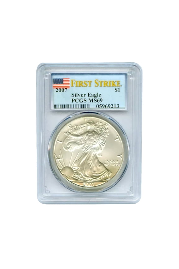 USA 2007 $1 American Silver Eagle Coin - MS69 PCGS Graded - First Strike