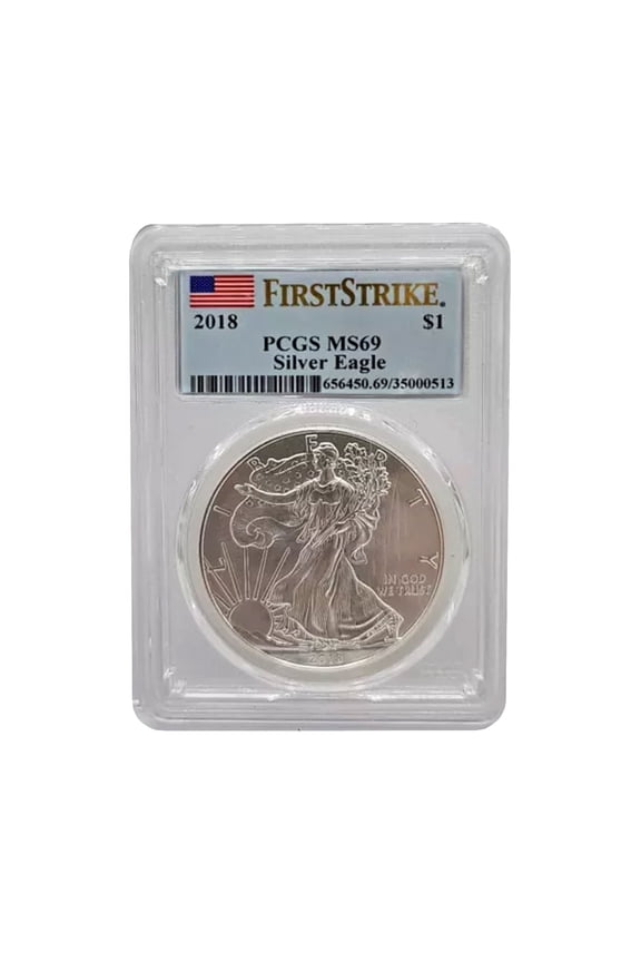 USA 2018 $1 American Silver Eagle Coin - MS69 PCGS Graded - First Strike
