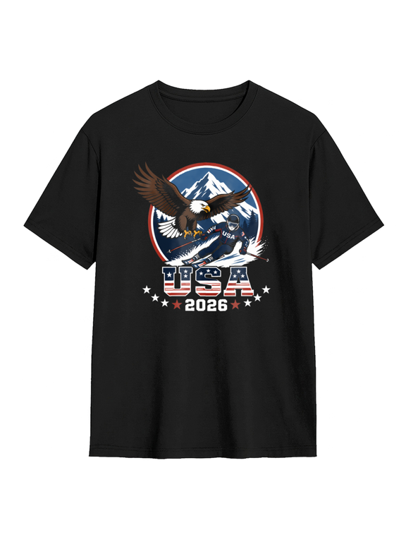 USA 2026 Eagle Retro Graphic Tee for Men and Women, Humorous Holiday Gift Cotton Short Sleeves T-Shirt