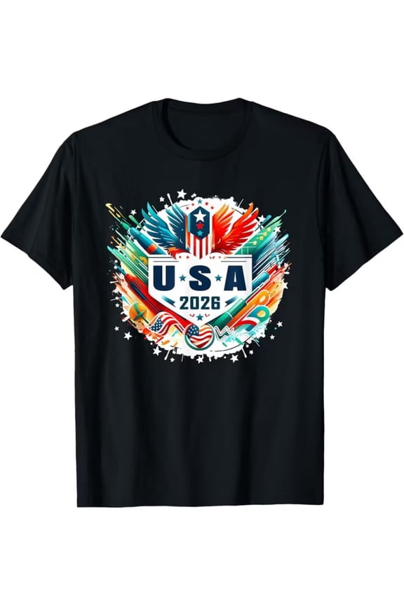 USA 2026 Patriotic American Flag Eagle Graphic T-Shirt Retro Red White and Blue Sports Fan Apparel Men Women Unisex Short Sleeve Tee