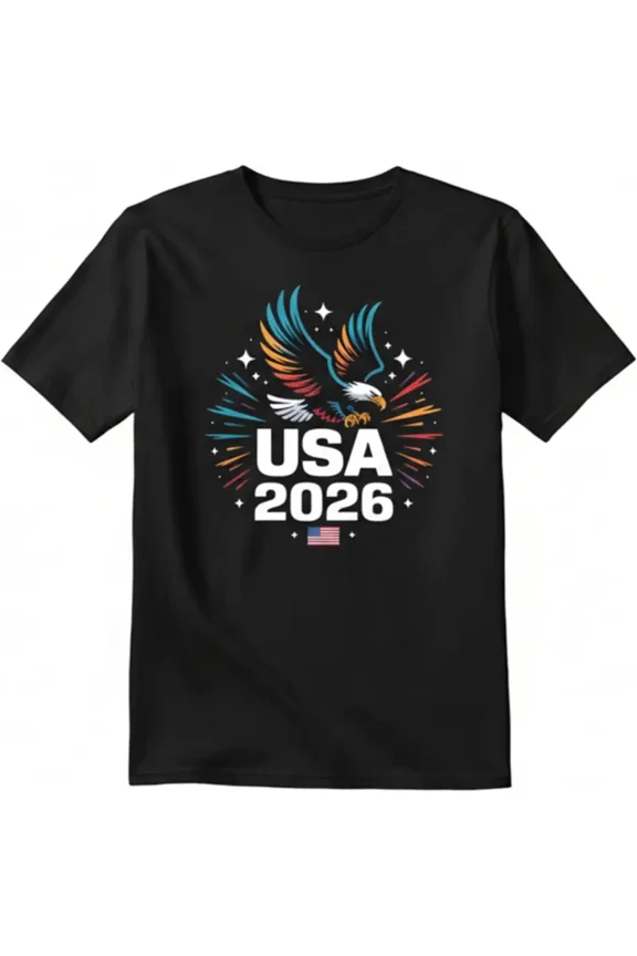 USA 2026 Patriotic Eagle Graphic T-Shirt - Retro American Flag Pride Cotton Tee for Men and Women - Red White and Blue Celebration Apparel