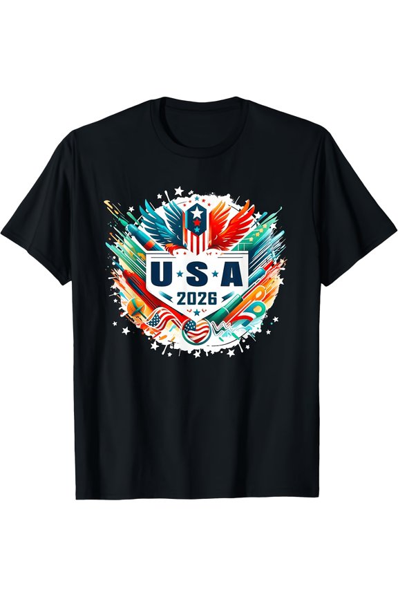USA 2026 Patriotic Graphic T-Shirt Retro United States Pride Red White and Blue Adult Short Sleeve Tee