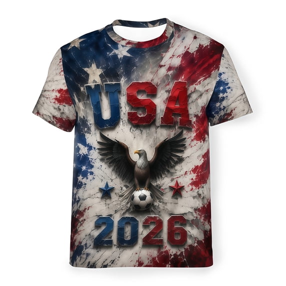 USA 2026 Patriotic Soccer Shirt Men American Flag Eagle Football Graphic Full Print T Shirt