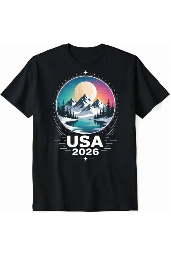 USA 2026 Retro Mountain Nature T-Shirt - Vintage Outdoor Hiking Camping Graphic Tee for Men and Women - Patriotic Adventure Apparel