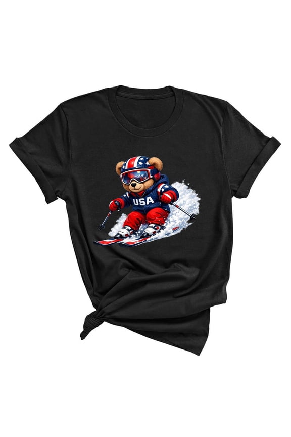 USA 2026 Ski Team Shirt, Winter Sports Teddy Bear Skiing Graphic Tee, Comfort Colors Unisex Cotton T-Shirt, Size S-3XL